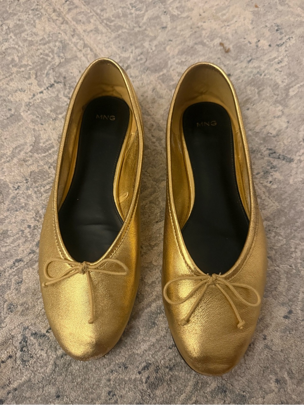 Mango Gold Leather Ballet Flats